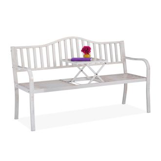 Relaxdays Relaxdays Banco Jard&iacute;n Con Mesa Plegable, 3 Plazas, Estable, Decoraci&oacute;n Jard&iacute;n Exterior, 89x150x58,5 Cm, Blanco Y Bronce