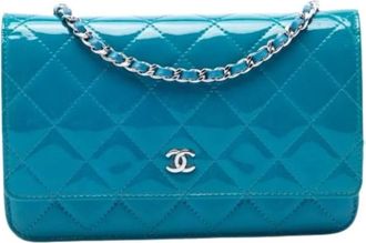 Chanel Pre-owned Wallet on Chain - Dames - Vintage Schoudertas - Blauw - ONE Size - Leer - Vintage