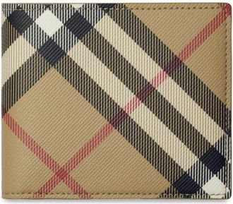 Burberry Neutral Check Print Bifold Wallet - Mens - Cotton/Polyurethane/Polyester/Lamb Skin