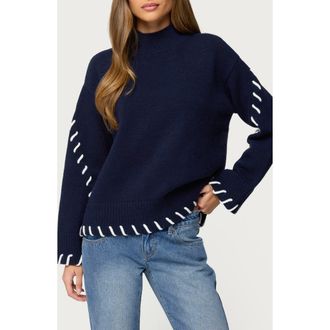Edikted Indah Mock Neck Sweater in Navy at Nordstrom, Size X-Small
