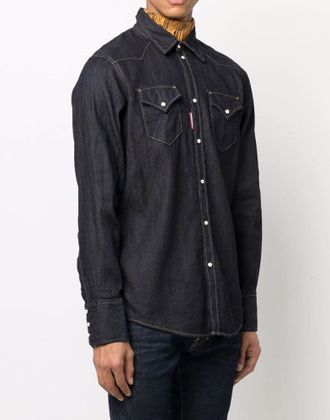 Dsquared2 Mens Hemp Western Denim Shirt Blue Clothing > Polo & T-Shirts