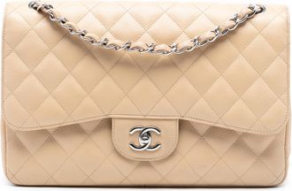 Chanel Beige Jumbo Classic Caviar Double Flap