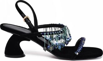 Dries Van Noten Beaded Black Velvet Covered Heel Sandals