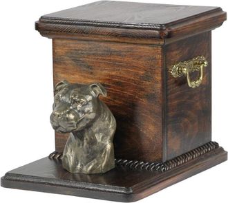 OEM American Staffordshire Terrier, Amstaff, Amstaf Ii: Urna Para Cenizas De Perro Con Estatuilla, Elegante Urna Para Perro, Urna &Uacute;nica Con Busto De Perro