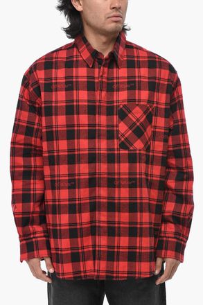 Off-white Overshirt Imbottito in Flanella di Cotone Motivo a Quadri Off-White