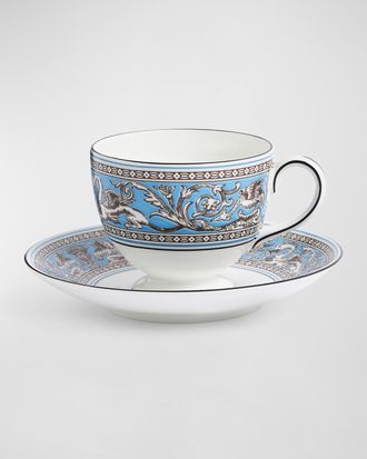 Wedgwood Florentine Turquoise Teacup & Saucer, 6.1 oz