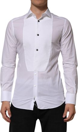 Dolce & Gabbana White Bib Cotton Poplin GOLD Men Formal Mens Shirt (Pre-Owned)