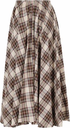 Department Five Oat Alice Plaid Fringed Hem Midi Skirt