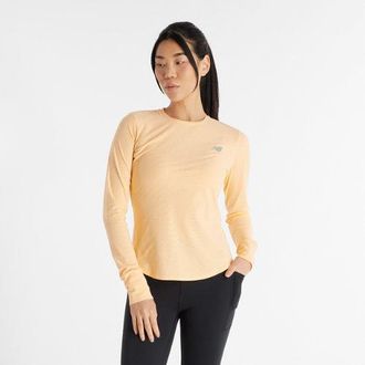 New Balance Womens Jacquard Long Sleeve in Orange Poly Knit, size X-Large