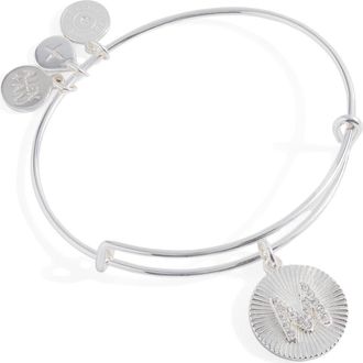 Alex and Ani Pave Starburst Texture Initial Bangle Bracelet in Silver - M at Nordstrom, Size Small/medium