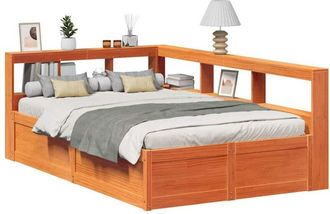 vidaXL Cama Con Estanter&iacute;a Sin Colch&oacute;n Madera Maciza Marr&oacute;n 120x200cm Vidaxl