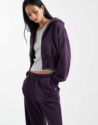 Cotton On Felpa con cappuccio extra larga color gelso scuro con zip-Viola