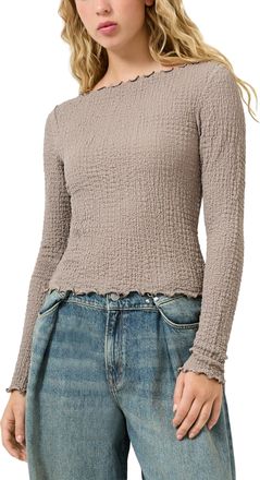 QS by s.Oliver Langarmshirt QS, Damen, Gr. XXL (44), grau braun, Web, Obermaterial: 98% Polyester, 2% Elasthan, unifarben, tailliert h&uuml;ftbedeckend, U-Boot-Ausschnitt