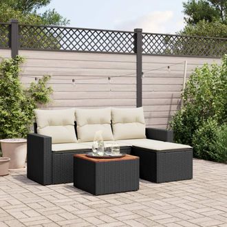 vidaXL Set Divani Da Giardino 5 Pz Con Cuscini In Polyrattan Nero - Vidaxl