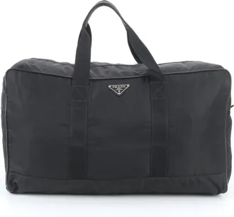 Prada Black Leather Nylon Boston Bag Tote Bag (Pre-Owned)