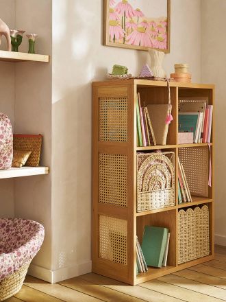 Vertbaudet Kinder Regal mit 6 Aufbewahrungsf&auml;chern und Rattan-Geflecht natur