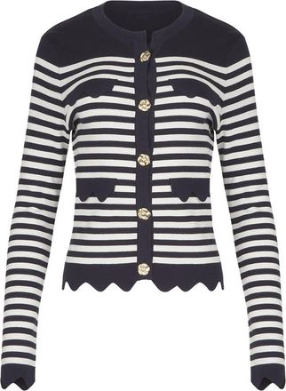 Anne Fontaine Womens Cardigan Blue And White Striped Cardigan With Gold Flower Buttons in Dark Navy at Nordstrom, Size X-Large