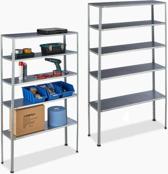 Relaxdays 2x Scaffale in Acciaio Zincato, Portata 250 kg, HxLxP: 185x100x30 cm, 5 Ripiani, per Garage e Dispensa, Argento