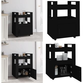 vidaXL Carrello da Cucina Nero 60x45x80 cm in Legno Multistrato - Carrello da cucina in legno - Carrello da cucina nero