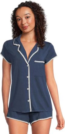 Eberjey Frida Pajama Set Womens Navy Contrast Trim Stretch Sleepwear JDM2379