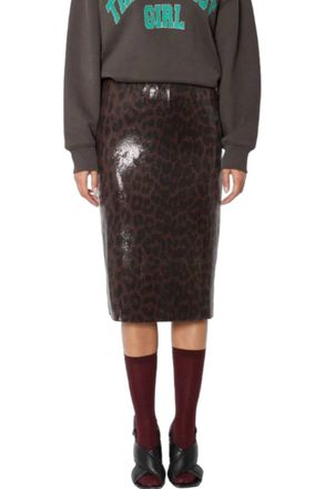 BERENICE Jamyla Stretch Sequin Midi Skirt In Dark Leopard