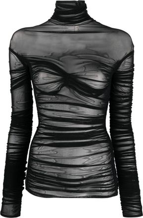 MUGLER draped mesh top - women - Polyamide/Elastane - 42 - Black