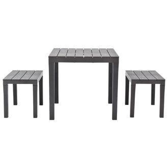 Berkfield Home Garden Table with 2 Benches Plastic Brown in Taupe