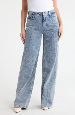Good American Crystal Embellished High Waist Wide Leg Jeans in Indigo1070 at Nordstrom Rack, Size 18