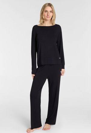 HUGO BOSS Pyjama BOSS ELEMENT, Damen, Gr. XXL, schwarz 001, Jersey, Obermaterial: 95% Viskose, 5% Elasthan, normal, Rundhals, Homewear-Sets Pyjama