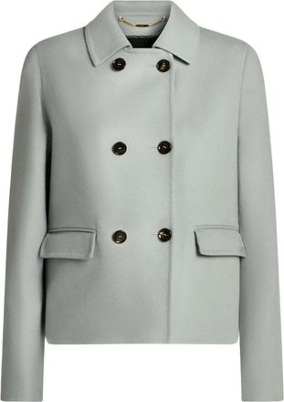 Kiton Pure Cashmere Double-Breasted Overcoat - Dames - Mantel - Blauw - L - Leer - Jassen