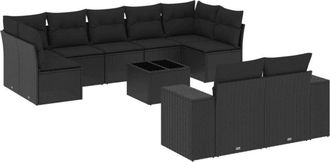vidaXL Set De Sof&aacute;s De Jard&iacute;n 10 Pzas Cojines Rat&aacute;n Sint&eacute;tico Negro Vidaxl