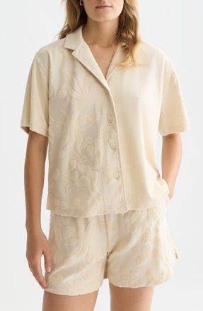 Scotch & Soda Terry Cloth Camp Shirt in Fog at Nordstrom, Size X-Small