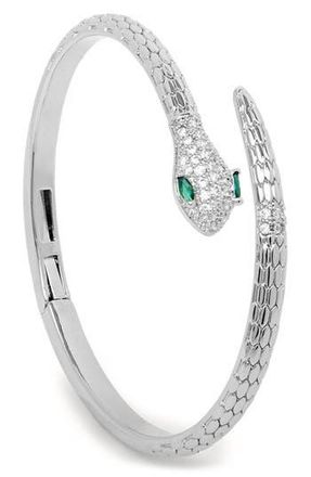 Saachi Serpent Sparkle Hinged Cuff Bracelet in Silver at Nordstrom Rack