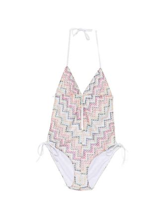 Missoni Neckholder-Badeanzug mit Zickzack-Strick