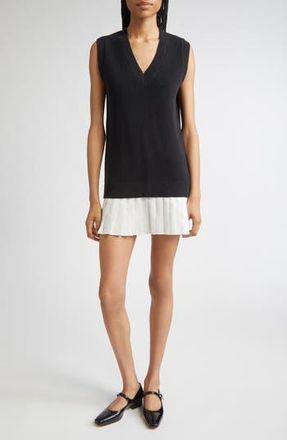 Cinq &agrave; Sept Indiana Mixed Media Cotton Blend Minidress in Black/White at Nordstrom Rack, Size X-Small