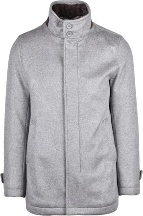 Herno Grey Caban Removable Fur Collar Cashmere Coat