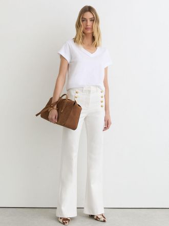 Reiss White Button-detail Flared Jeans, 28R