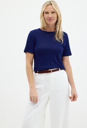 Contemporaine Womens Solid pure linen crew-neck T-shirt