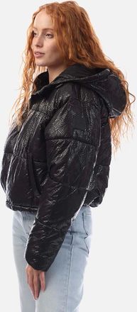 DKNY Womens Crosswalk-Print Cropped Hooded Jacket - Black - Size: 18/16