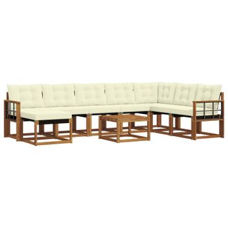 vidaXL Conjunto De Sof&aacute;s De Exterior Con Coj&iacute;n 9 Pcs Natural Y Crema Vidaxl