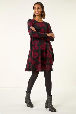 Roman Floral Print Stretch Swing Dress