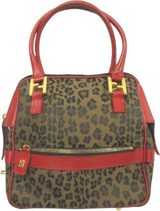 Fendi Brown Red Color Canvas Leather Tote Bag (Pre-Owned)