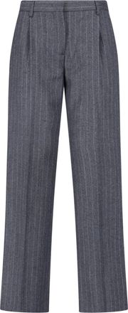 Lardini Grey Virgin Wool Pinstripe Straight-Leg Pants