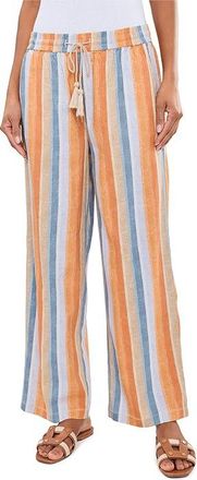 Liverpool L.A. Petite Mid-rise Pull On Drawstring Waistband Wide Leg Pant 28 Inseam Womens Clothing Stripe Print : PXL 28