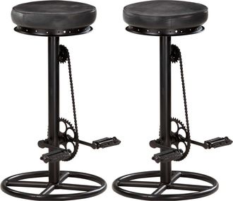 vidaXL Taburetes De Cocina 2 Unidades Cuero Aut&eacute;ntico De Cabra Negro