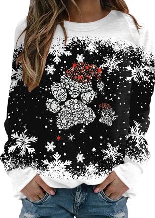 Generic Womens Christmas Jumpers Ladies Christmas Sweatshirts Crew Neck Winter Long Sleeve Tops Warm Outwear Funny Pullover Fleece Outfits Xmas Jumper Sweater