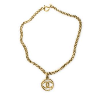 Chanel Pre-owned Womens Large CC Round Pendant Chain Necklace - Gold - One Size