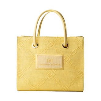 Elisabetta Franchi Tote Bags, female, Yellow, Size: ONE SIZE Small Jacquard Raffia Tote