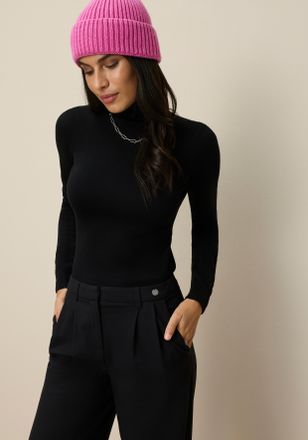 Tamaris Rollkragenpullover TAMARIS, Damen, Gr. 38, schwarz, Obermaterial: 70% Viskose, 30% Polyamid, figurbetont h&uuml;ftlang, Rippb&uuml;ndchen mit Druckkn&ouml;pfen, Pull