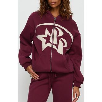 Princess Polly Stargirl Front Zip Hoodie in Burgundy at Nordstrom, Size 10